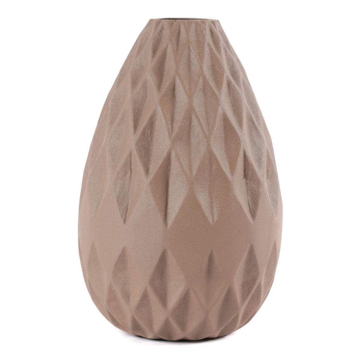 RUBIS - Vase moderne design graphique métal émaillé taupe h 21 cm