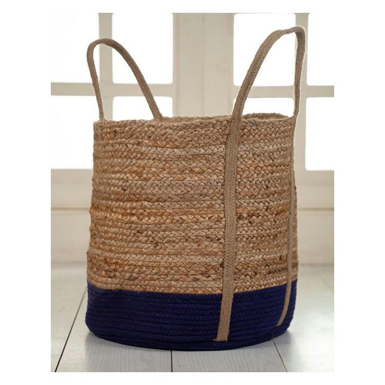 VICKY - Panier en jute naturelle et bleu