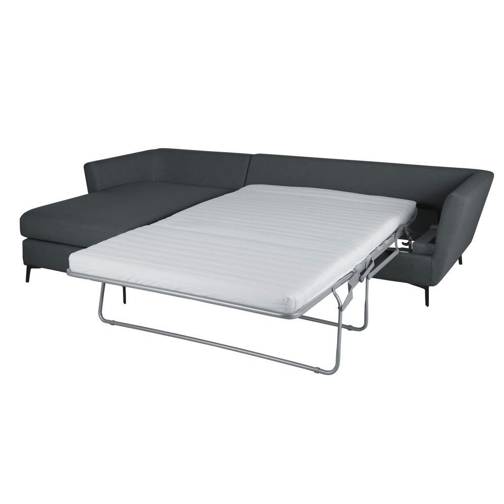 Prague - Canapé d'angle gauche convertible 4/5 places gris anthracite, matelas 10 cm