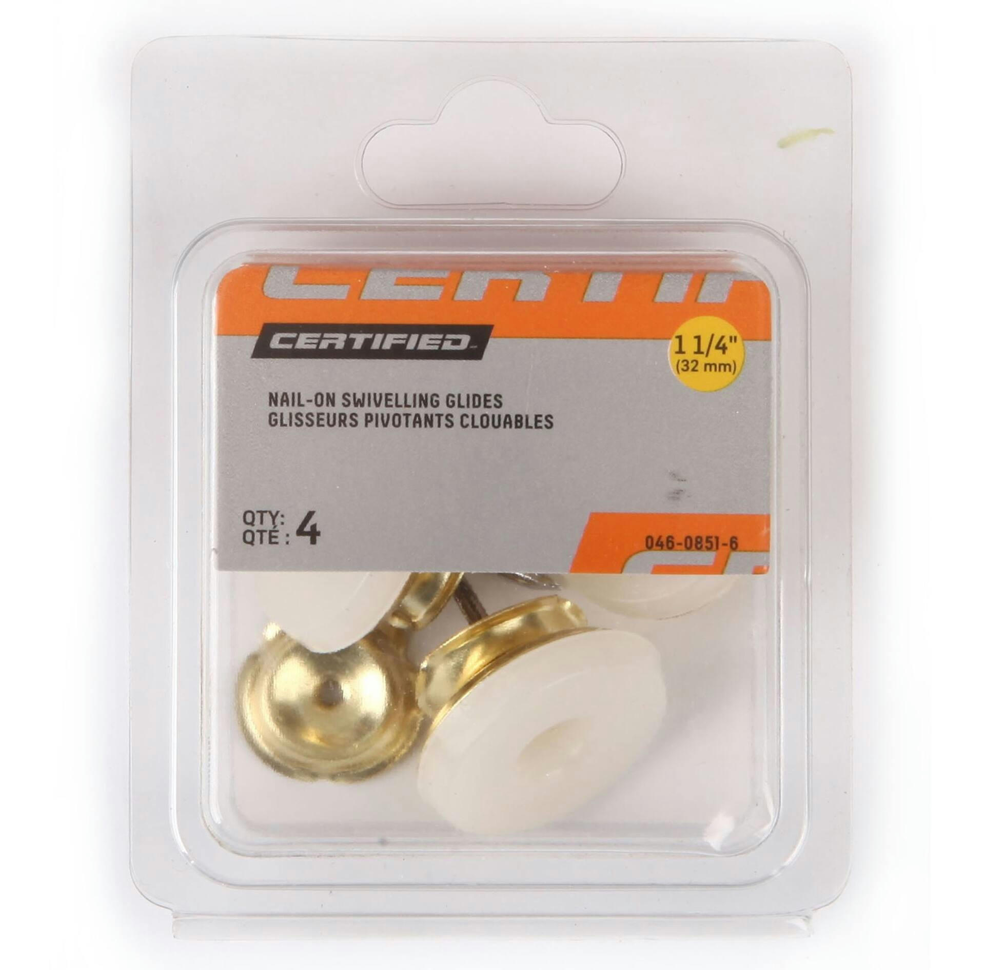 Certified Snail-On Swivelling Furniture Glides, For Wooden/Tubular Metal Legs, 1 1/4-in, Brass