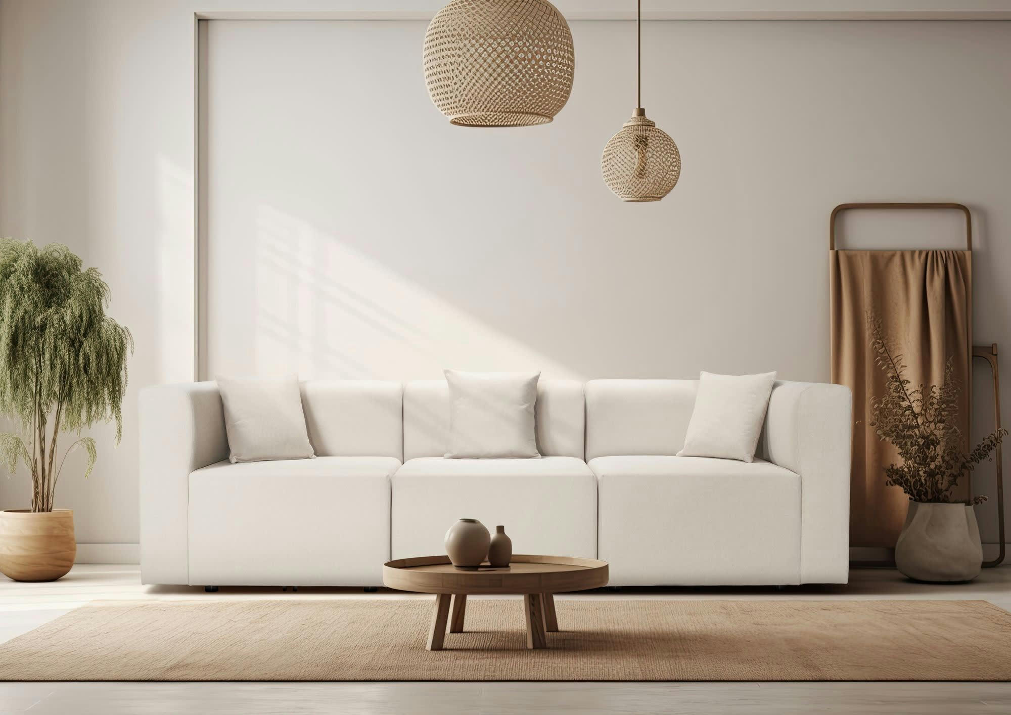 CENTAURI - Canapé modulable 3 places  en tissu beige clair