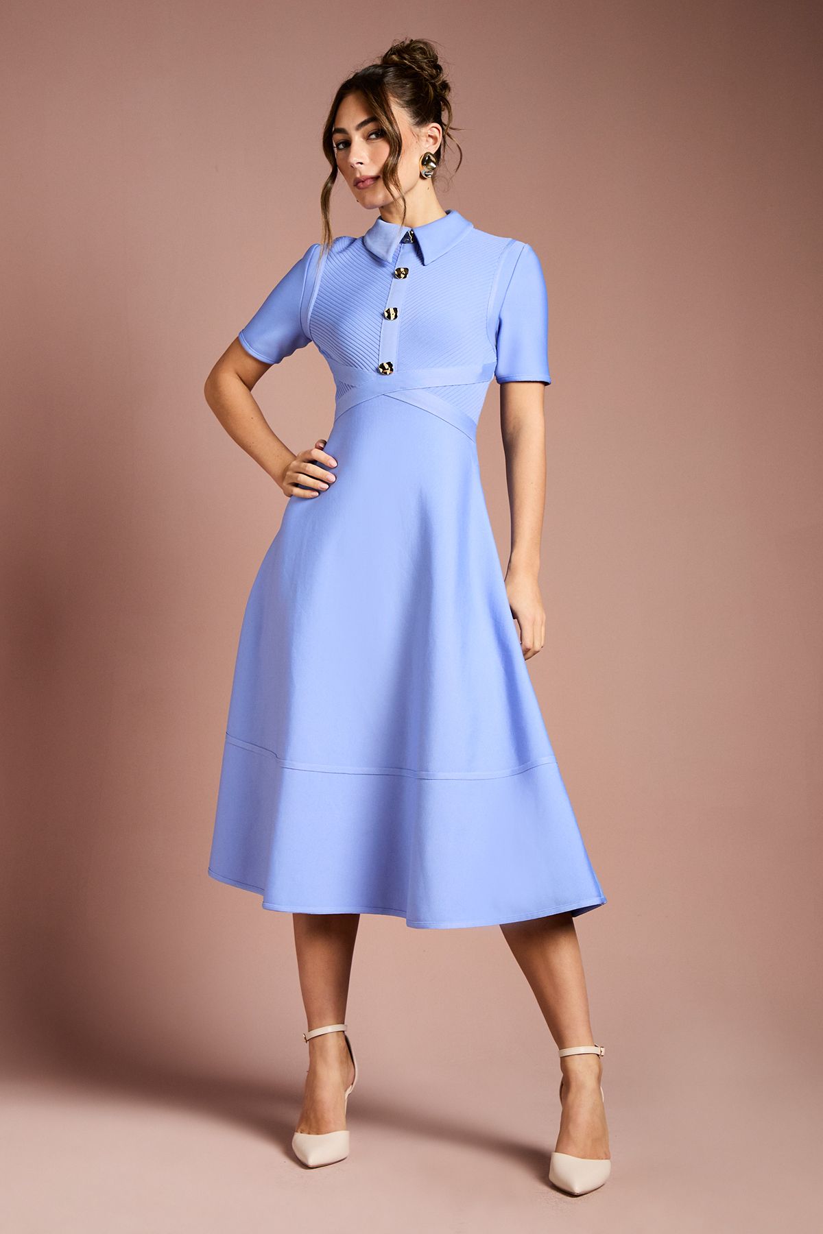 Coast Bandage Knit Short Sleeve Shirt Midi Dress