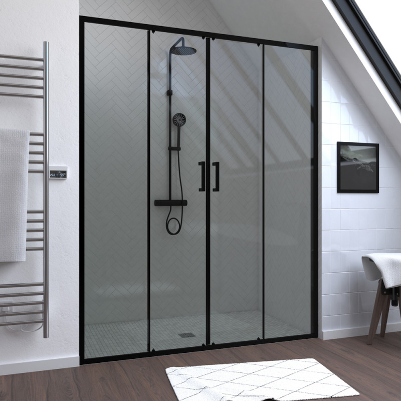 Paroi de douche à double porte coulissante Factory noir 160 x 200 cm AURLANE
