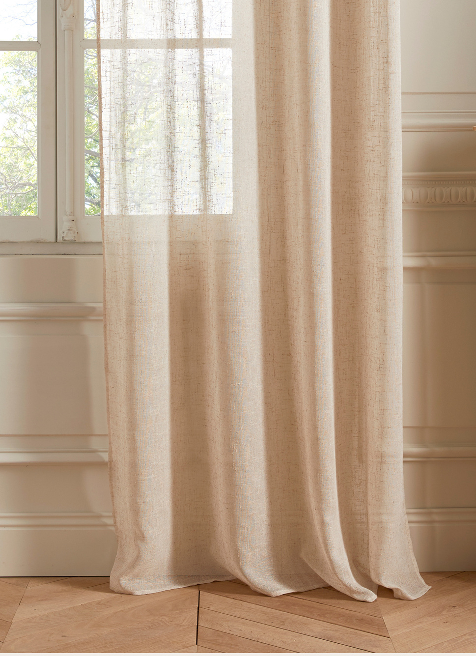 VOILAGE ÉTAMINE EFFET LIN FLAMMÉ BEIGE