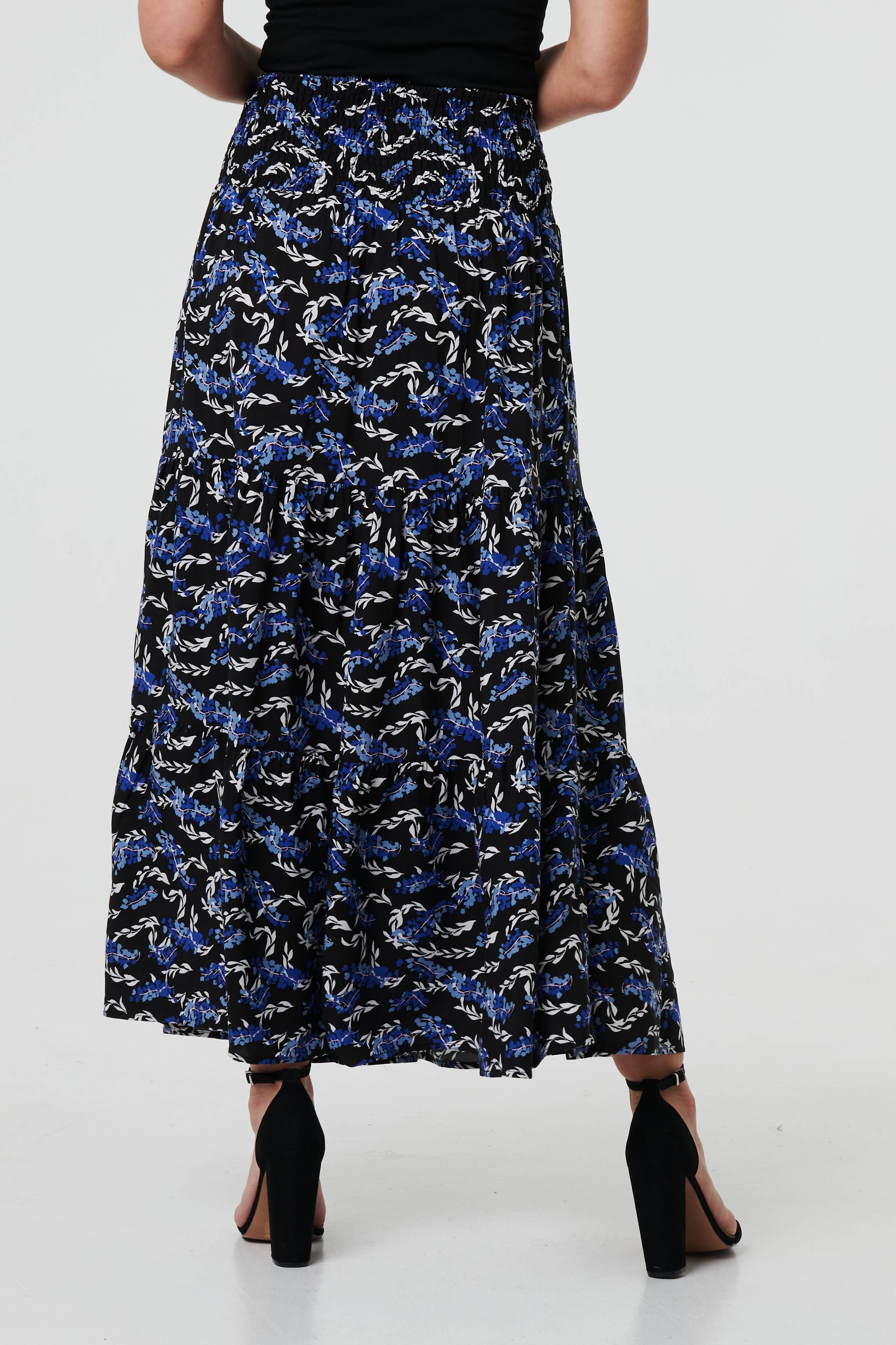 Izabel London Floral High Waist Shirred Maxi Skirt