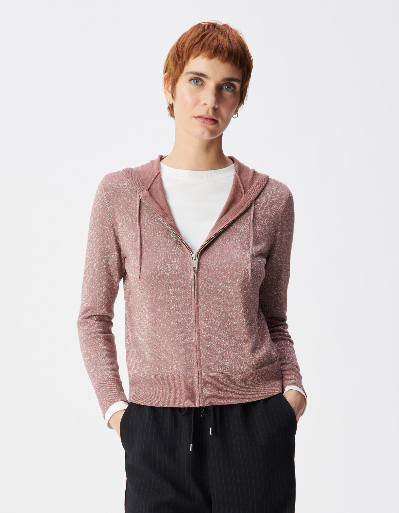 Cardigan capuche magnum tricot lurex chevrons dos Femme