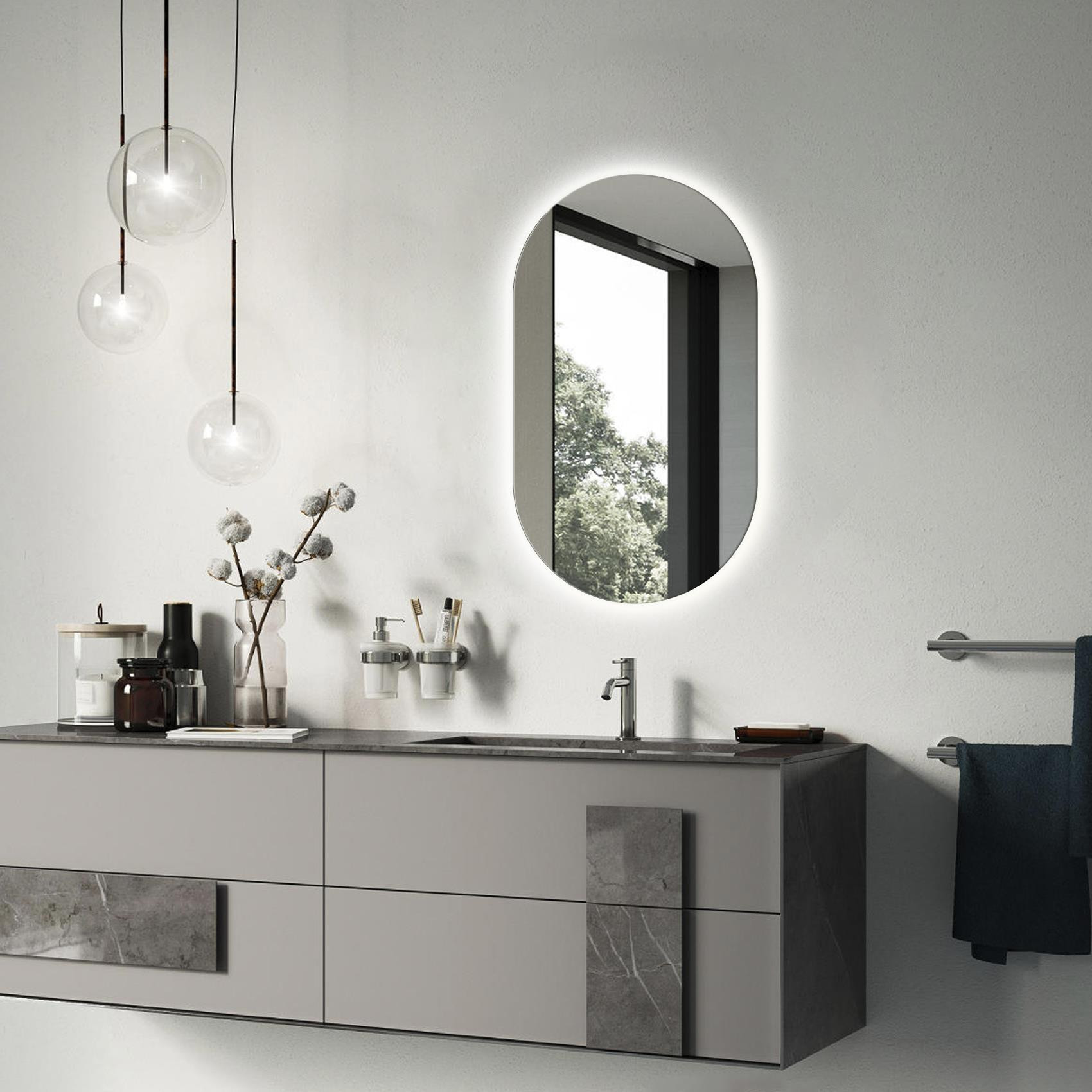 Dekoracyjne Lustro Owalne Led Loft Ścienne Ozdobne 90x52 cm