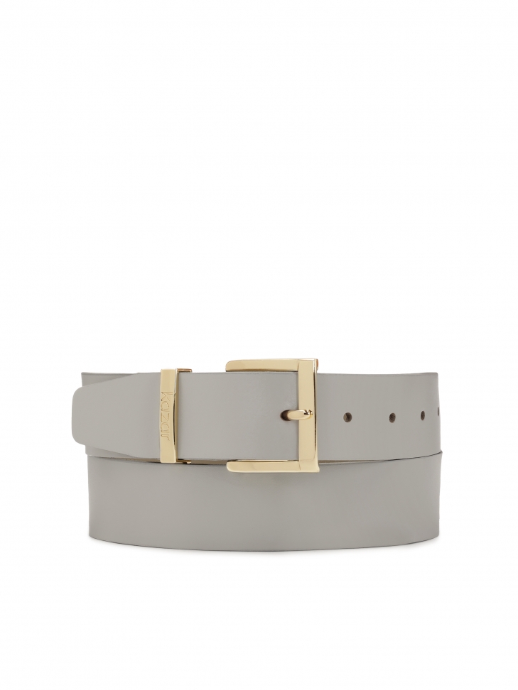 Grey leather belt with gold buckle