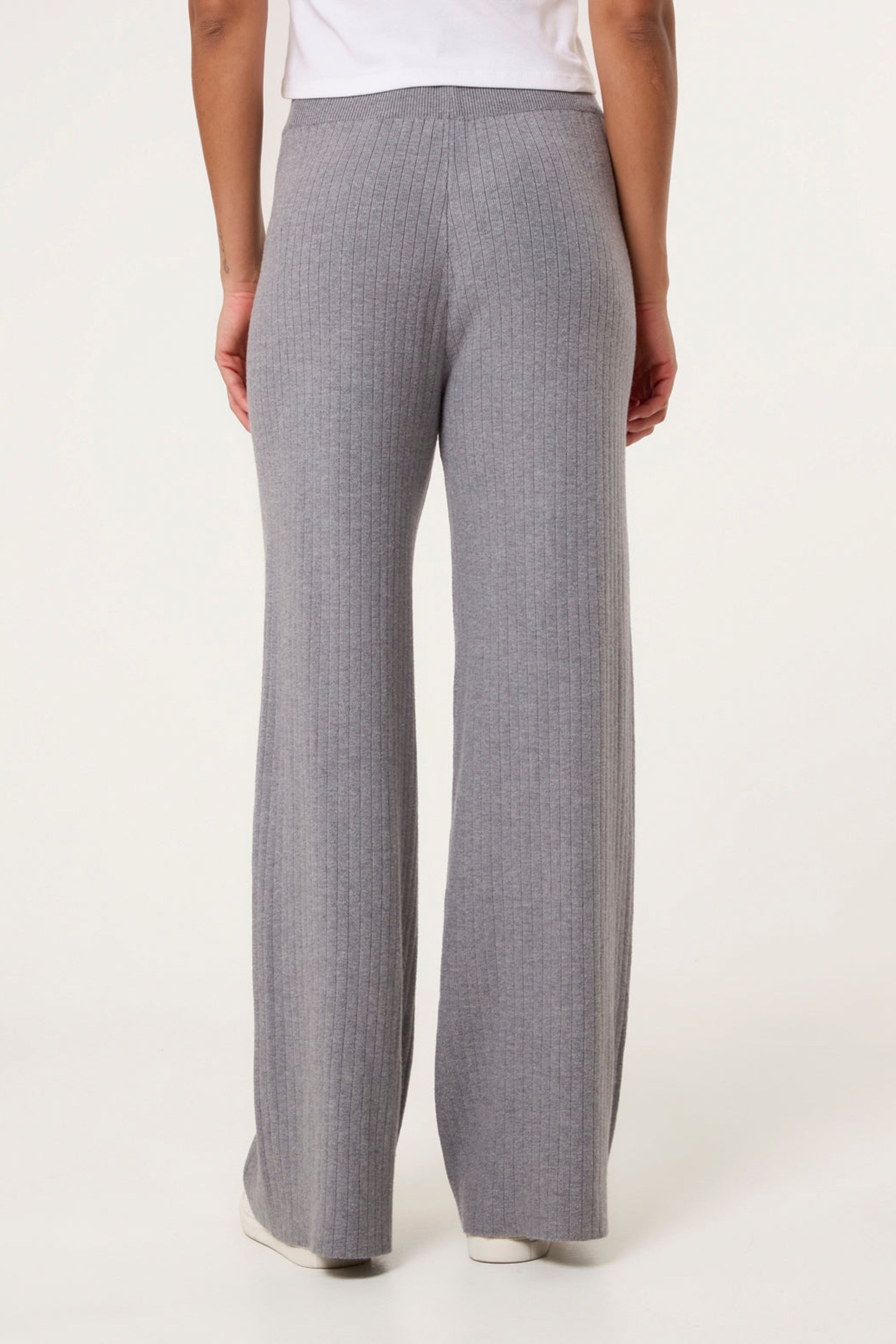 Blue Vanilla Grey Ribbed Wide Leg Trousers