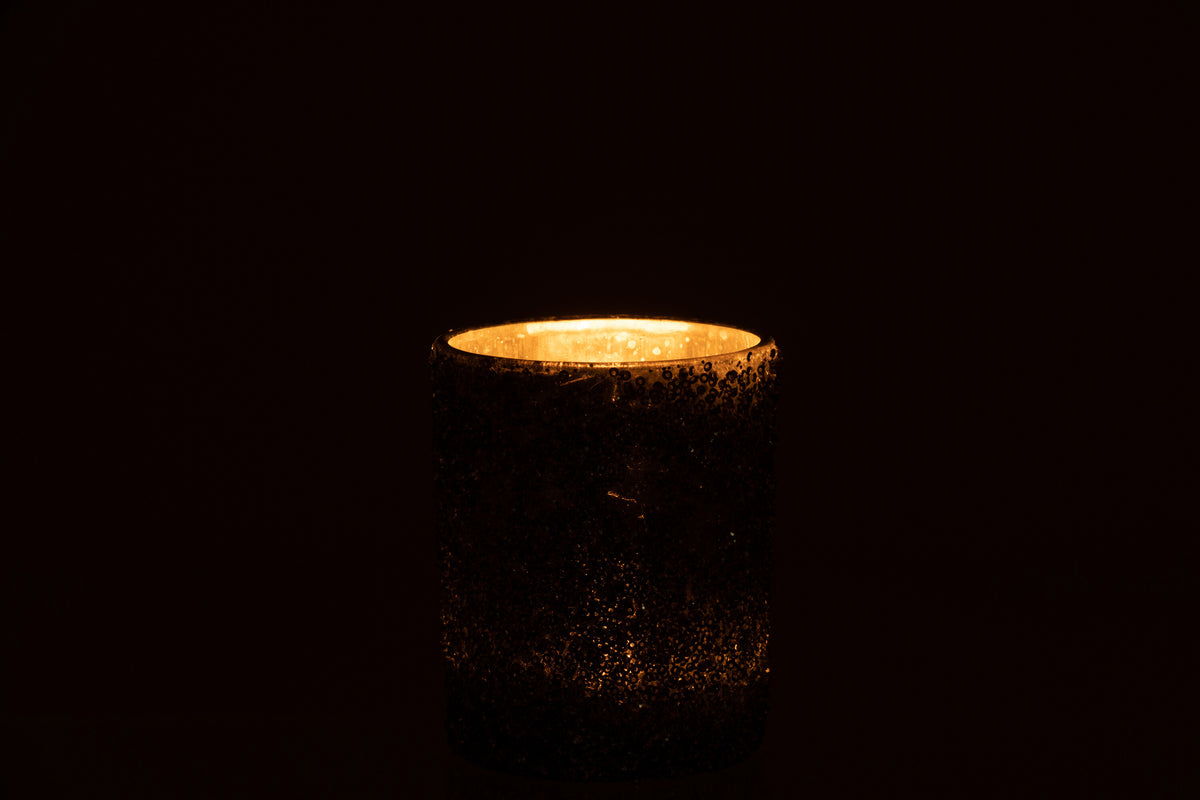 J-Line windlicht Glitter - glas - grijs - large