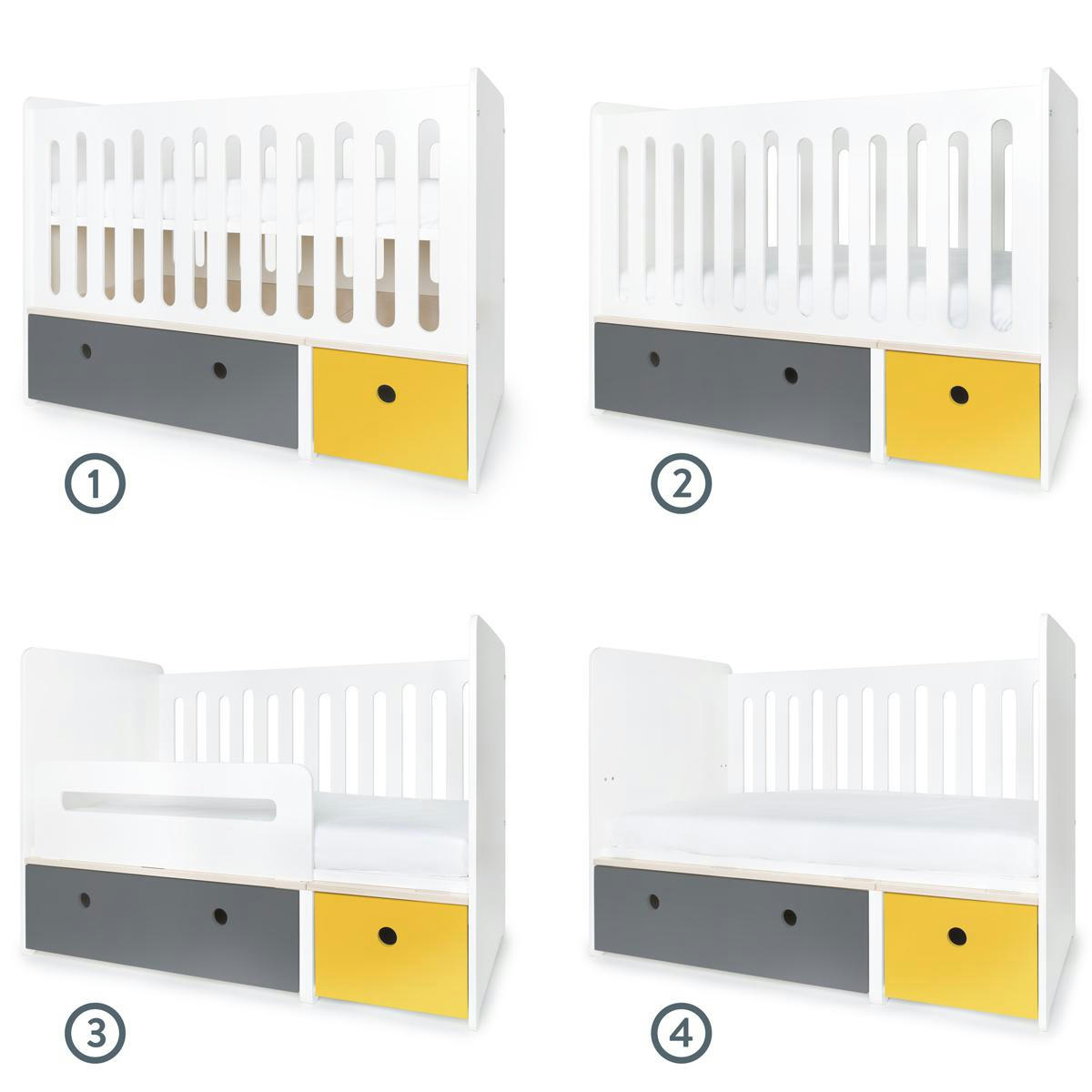 COLORFLEX - Lit bébé évolutif 70x140cm gris espace-jaune