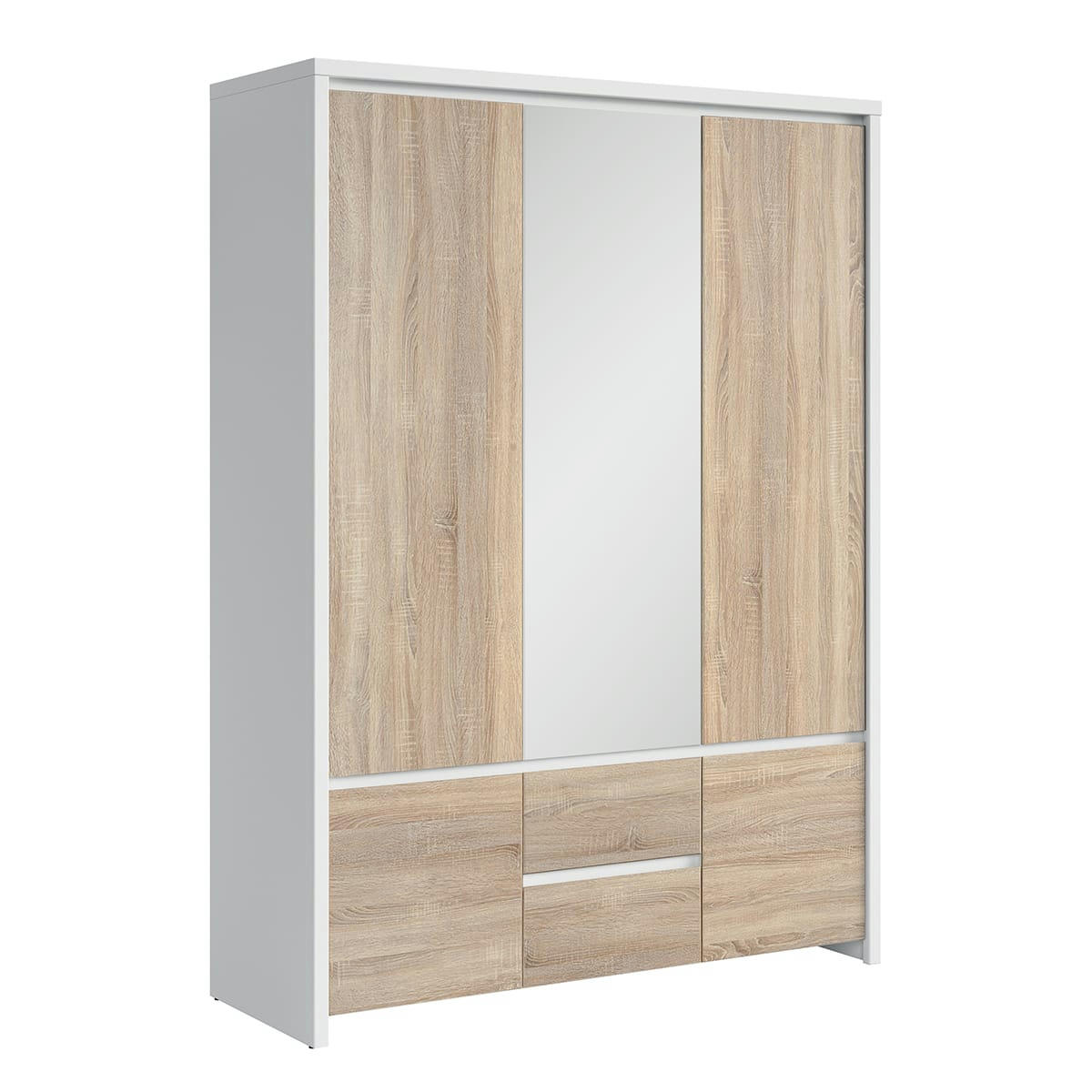 - Armoire 3 portes panneaux agglomérés naturel et blanc