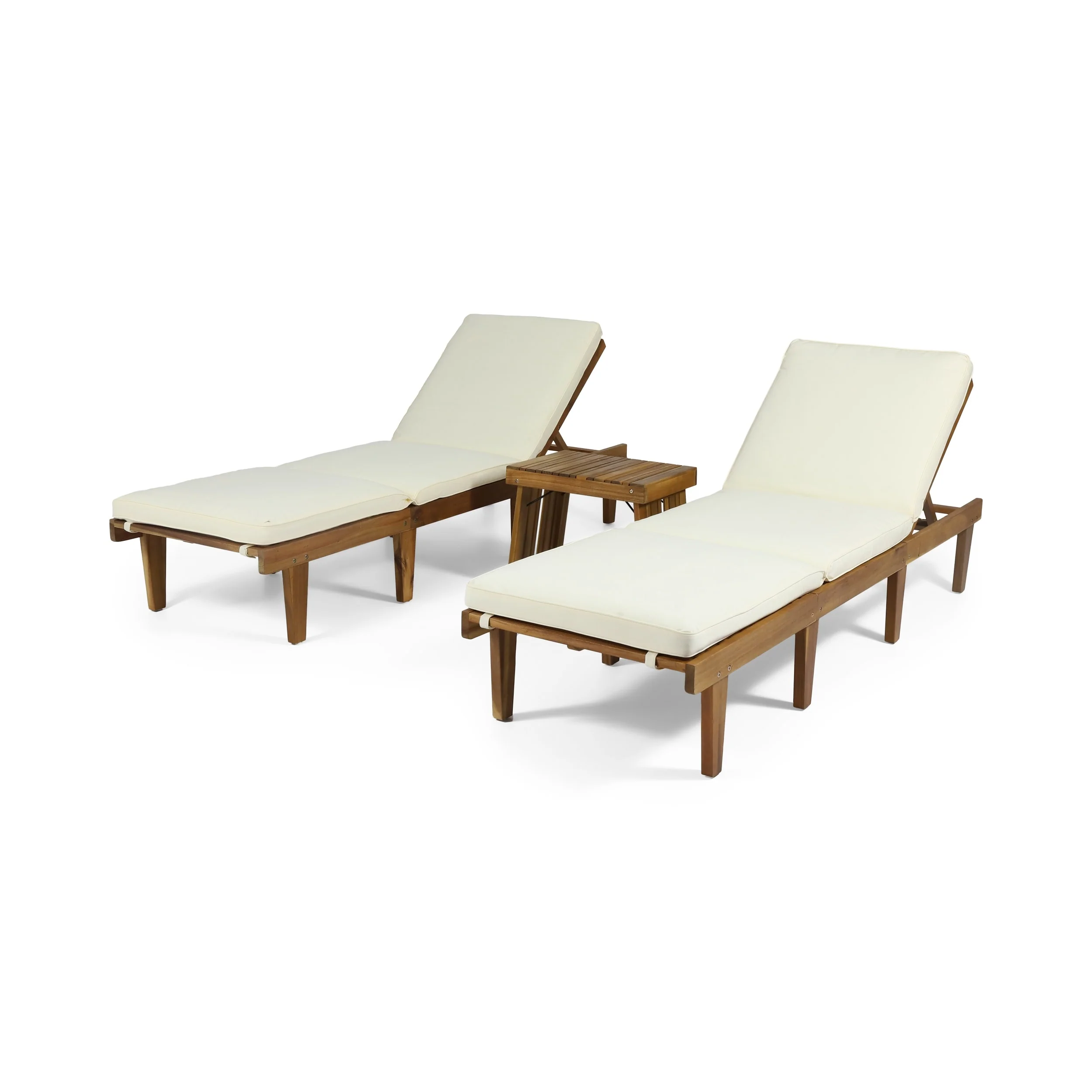 Ariana Outdoor Acacia Wood 3 Piece Chaise Lounge Set with Water-Resistant Cushions by Christopher Knight Home