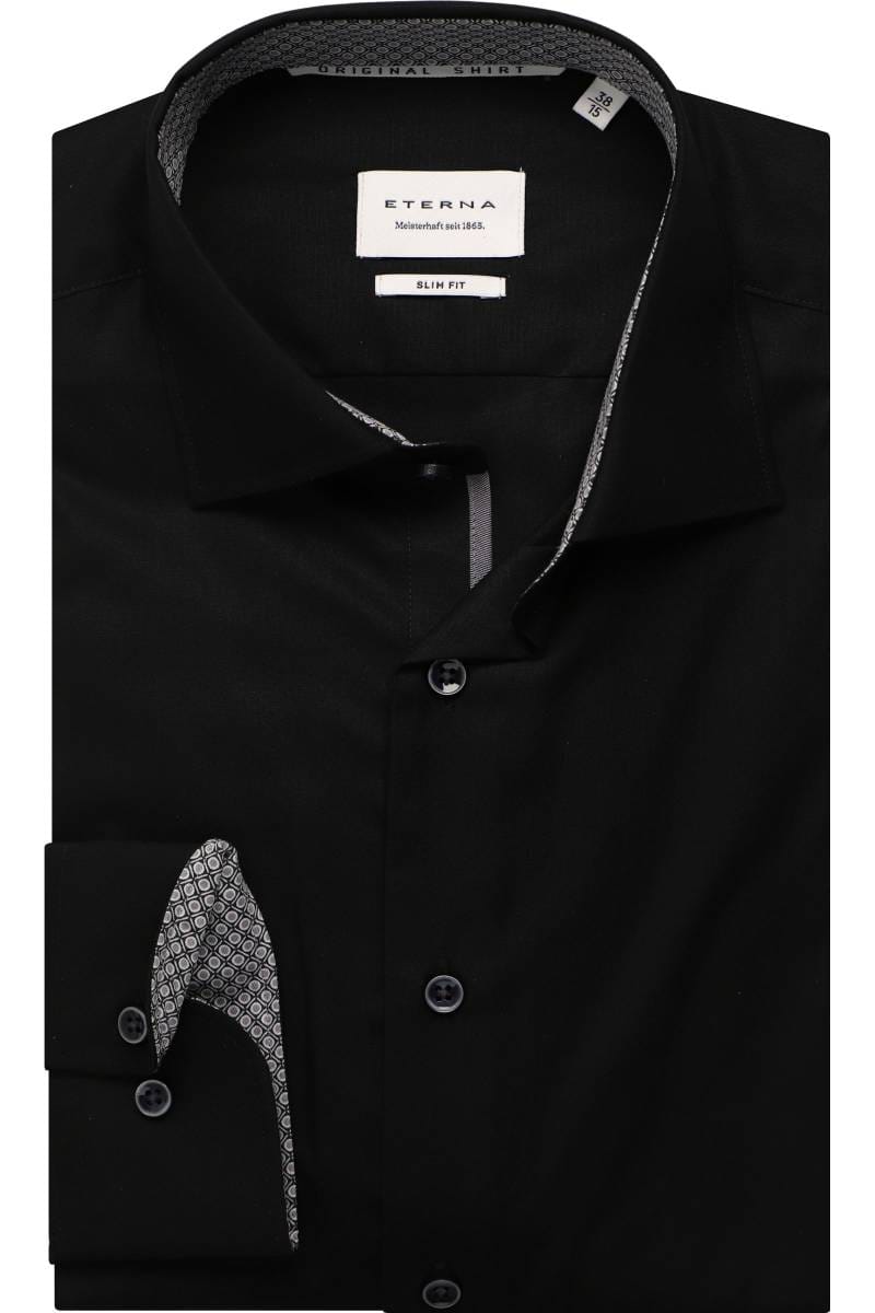 ETERNA Slim Fit Hemd schwarz, Einfarbig