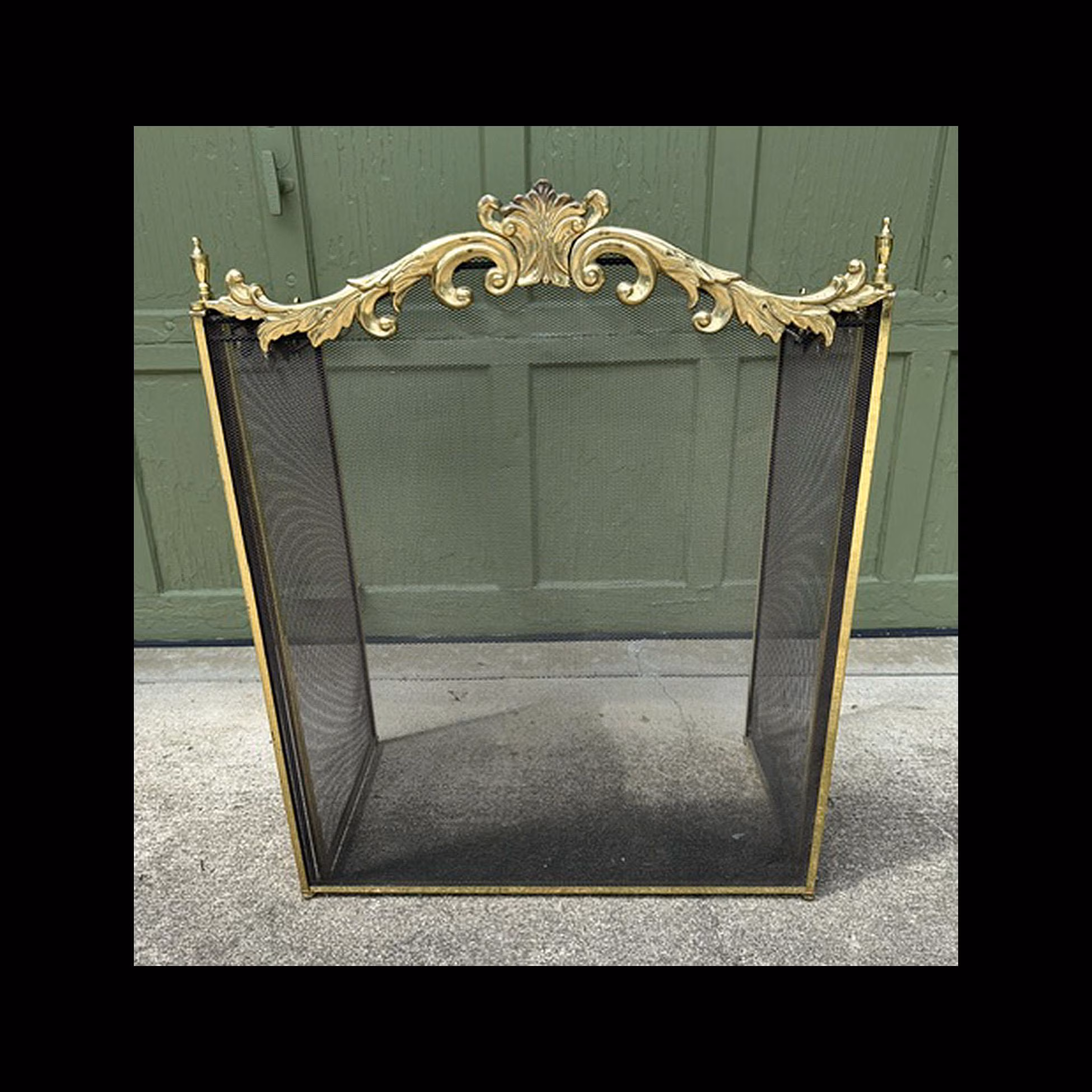 Vintage Mid Century Mesh with Brass French Design, Finials Folding Hearth Screen 3 Panel
