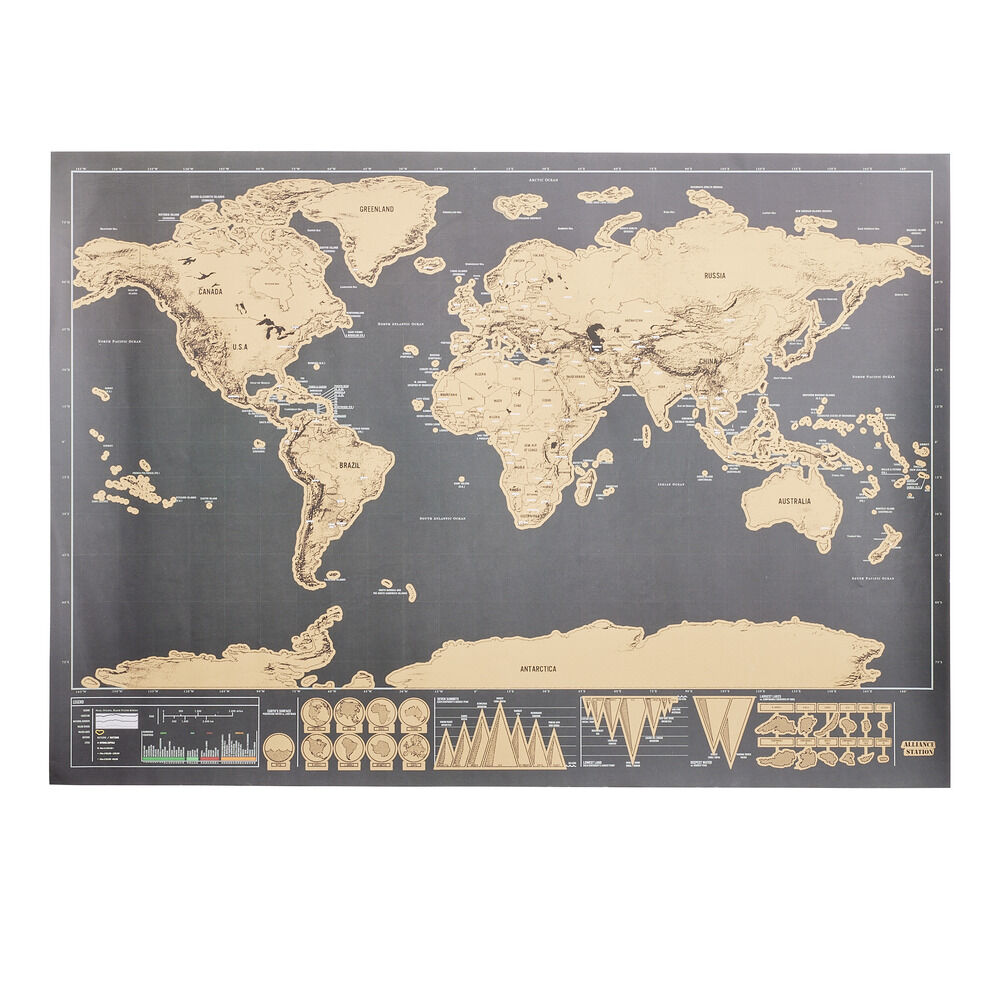 Carte du monde à gratter en papier 30x60cm