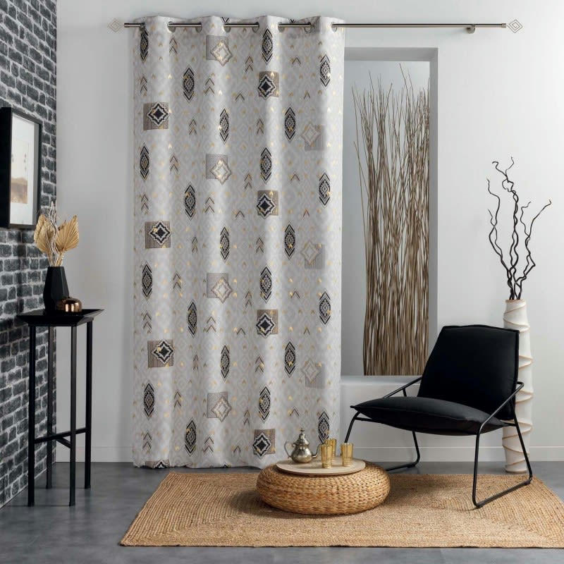 - Rideau motif ethnique polyester ecru 260 x 140