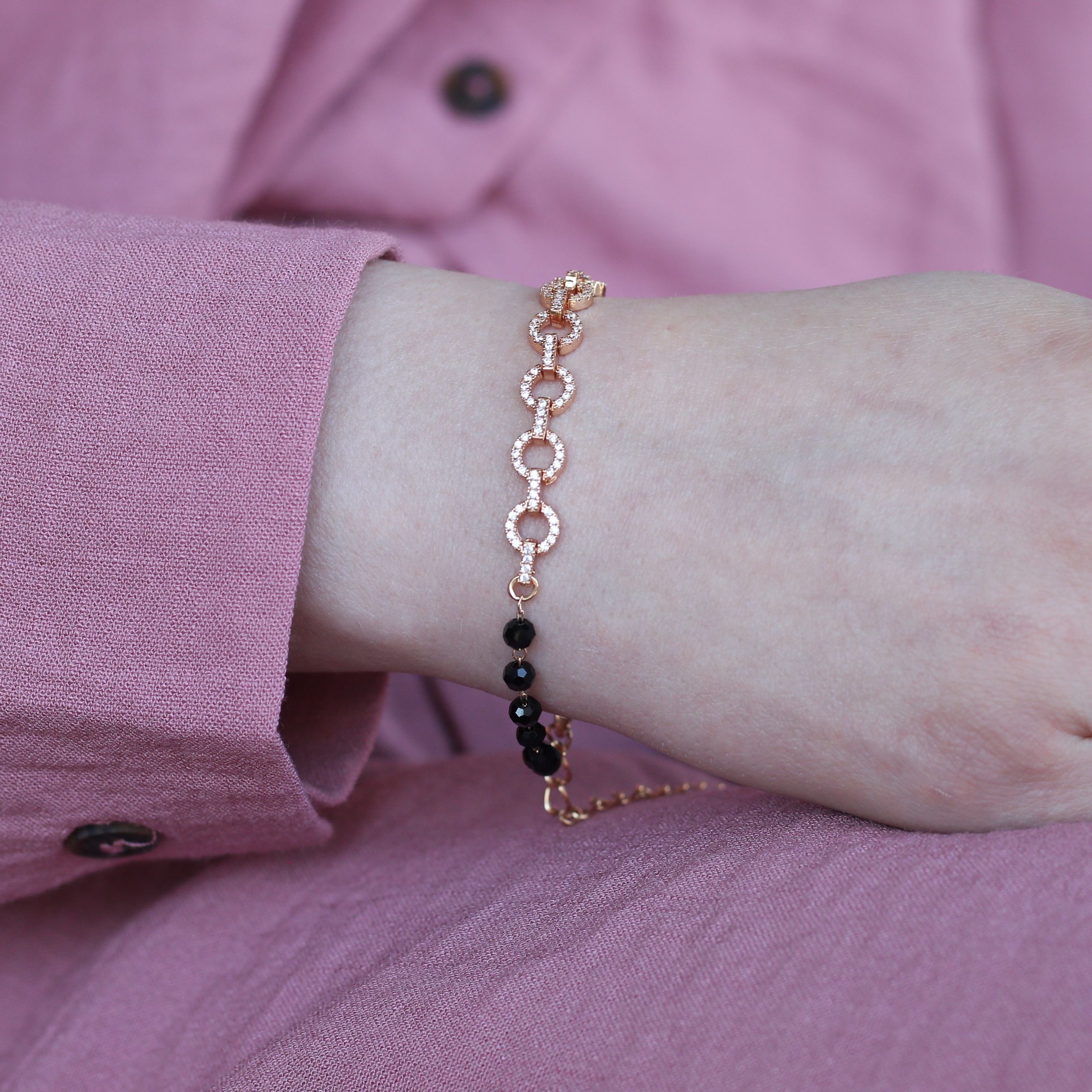 The Colourful Aura Zircon Round Chain Link beaded Adjustable Bracelet