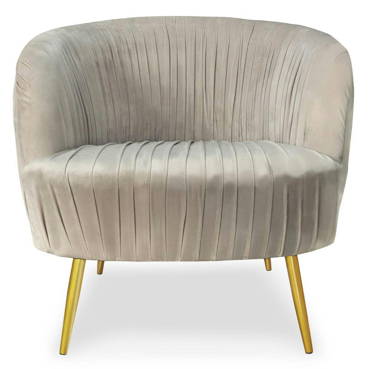 DOBRAS - Fauteuil velours taupe pieds métal or