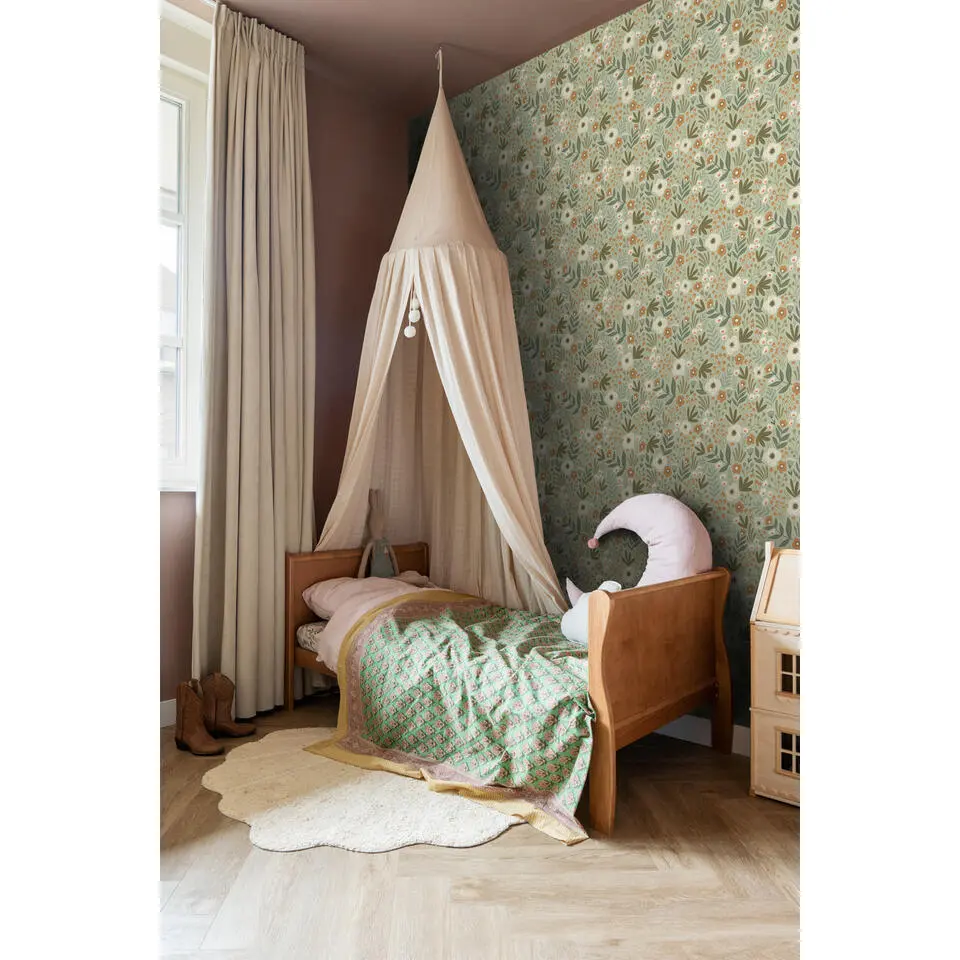 ESTAhome behang bloemetjes vergrijsd groen - 50 x 900 cm