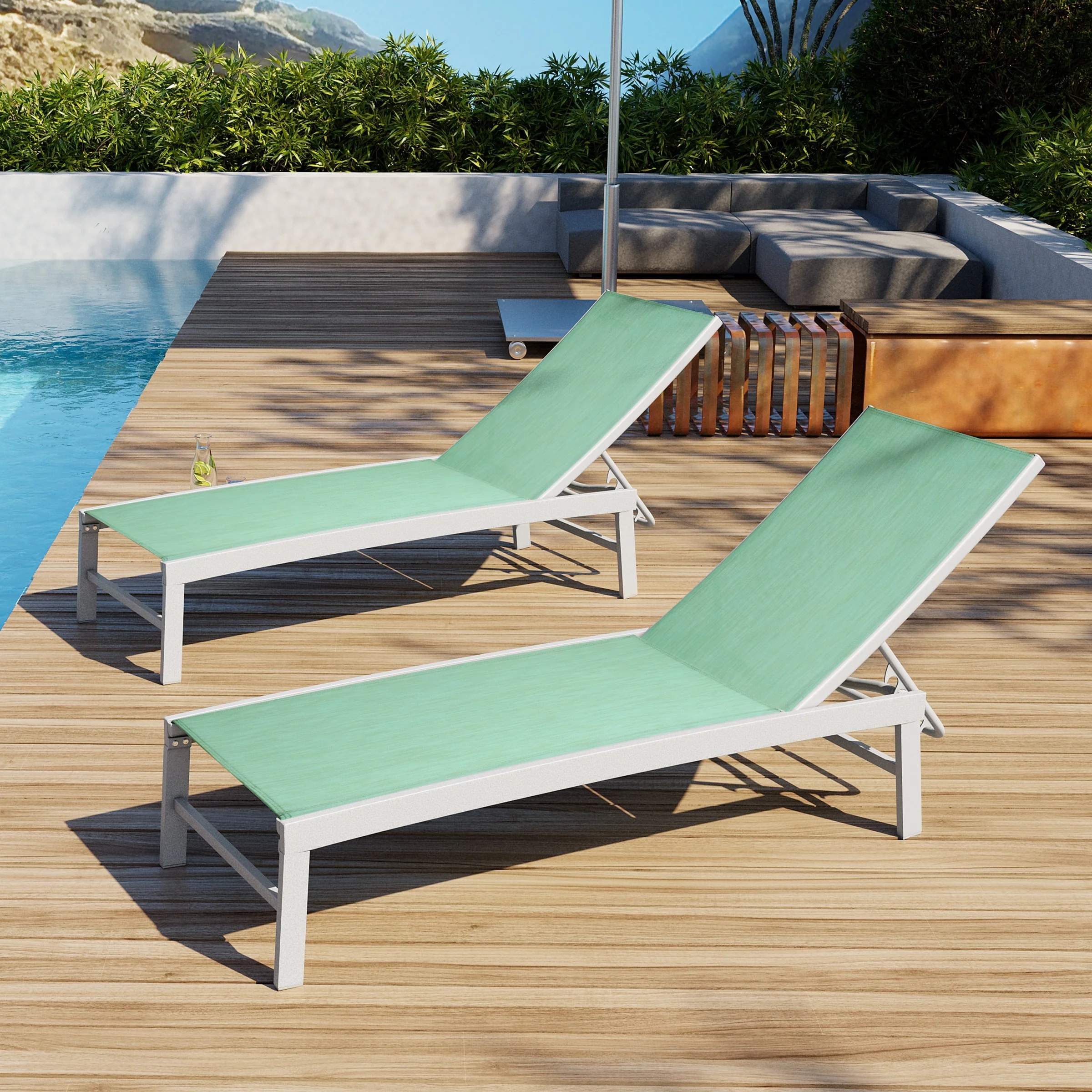 VredHom Outdoor Aluminum Adjustable Chaise Lounge Chairs (Set of 2) - 60.4 in L * 24.6 in W * 16.1/40.8 in H