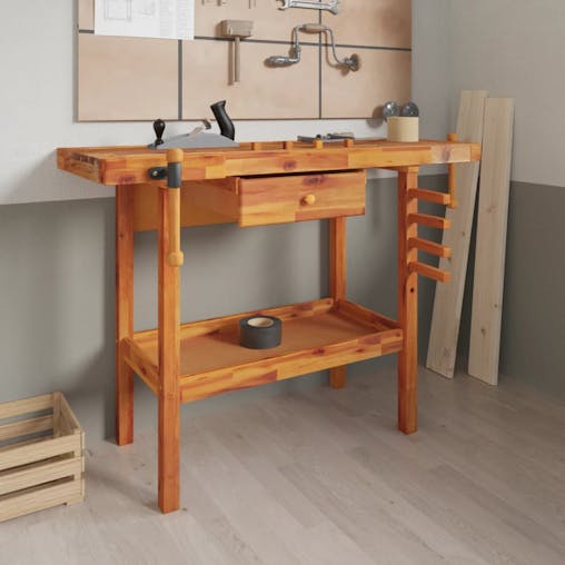 NNEVL Workbench with Drawer and Vices 124x52x83 cm Solid Wood Acacia