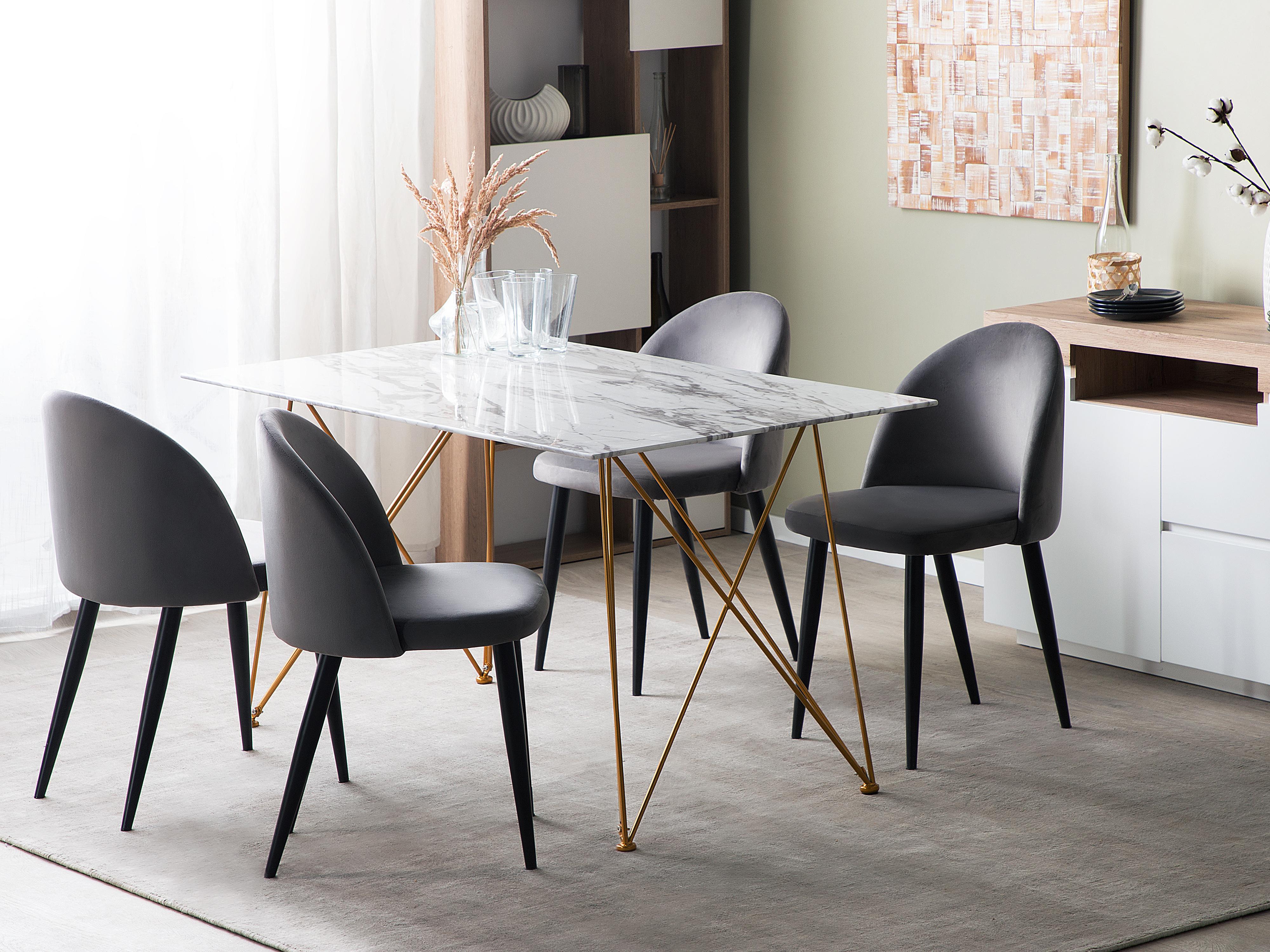 Dining Table KENTON White Marble 140 cm 80 cm Tempered Glass