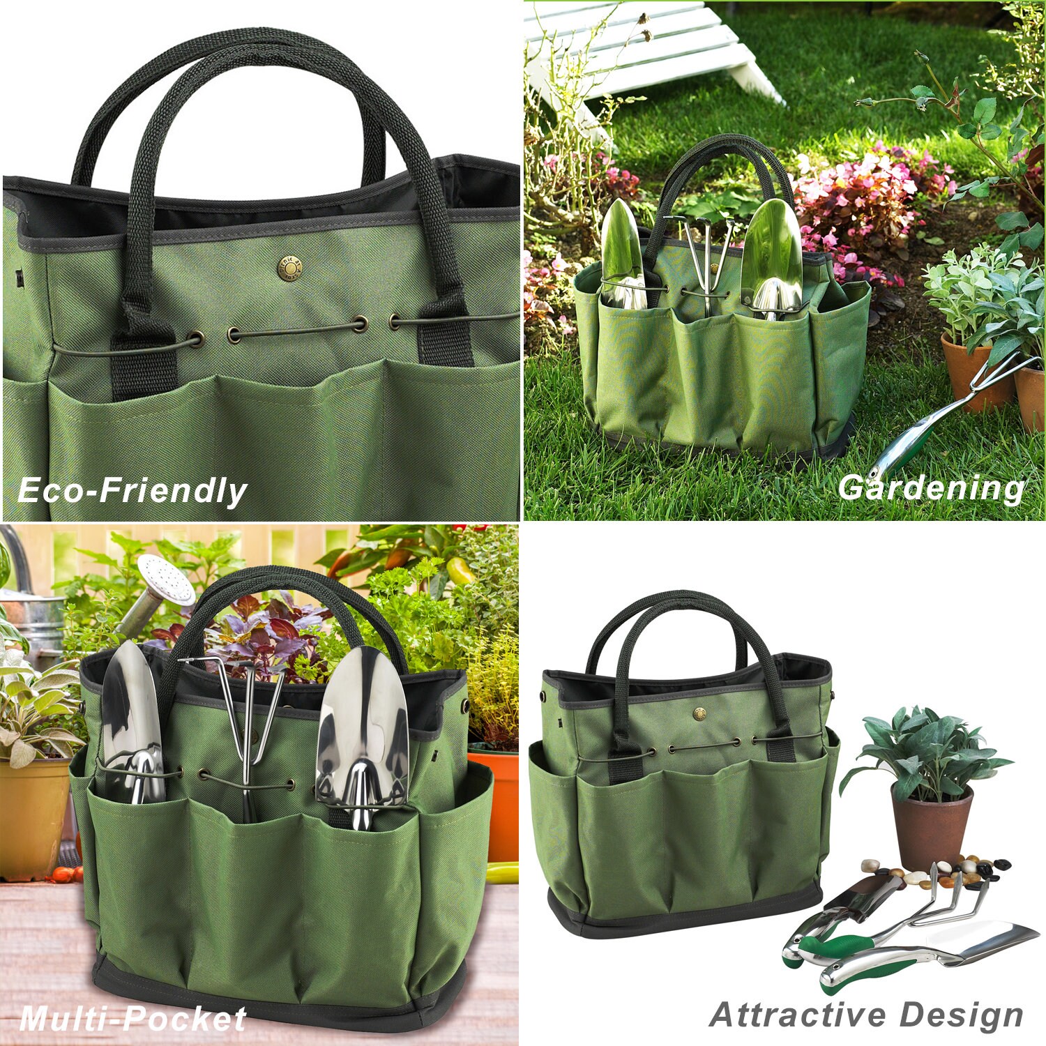 Gardening Tote with 3 Stainless Steel Tools. Wedding Gift, Showers, Housewarming, Birthdays, Anniversaries, Graduations, Clients