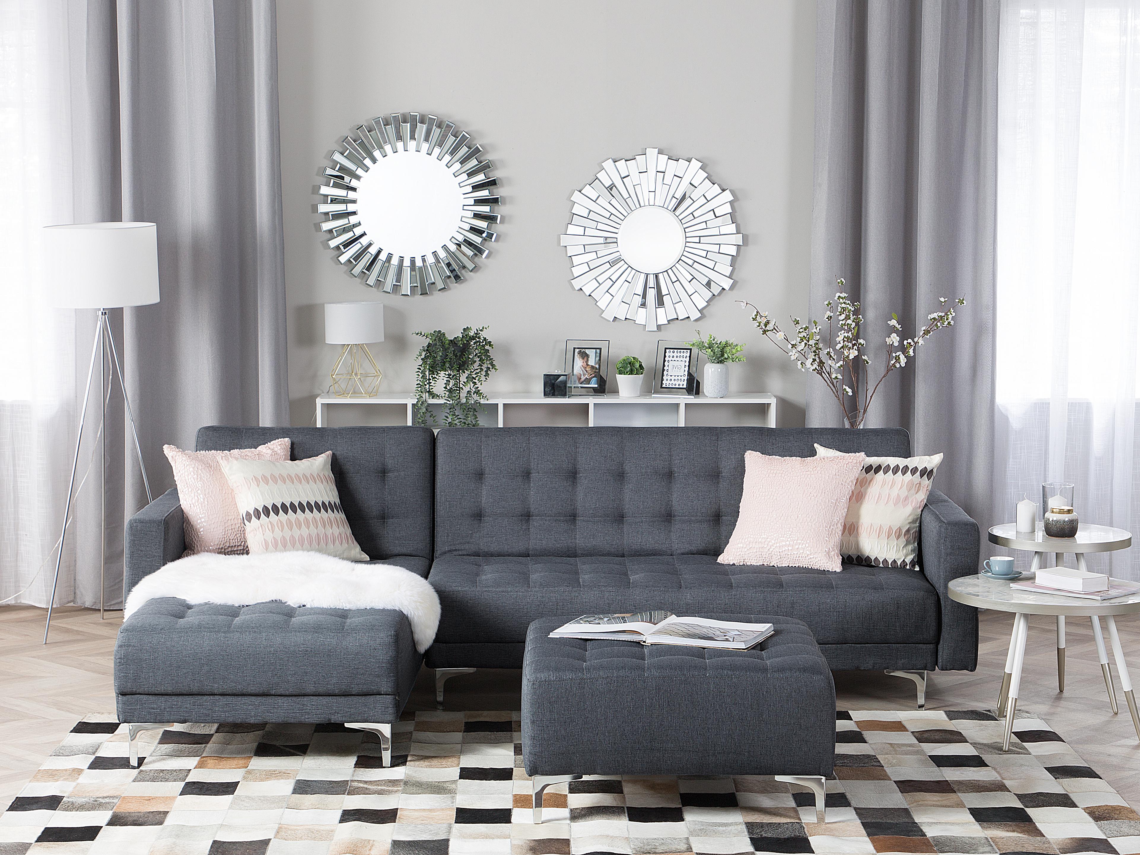 Modular Corner Sofa Bed 4 Seater ABERDEEN Fabric Dark Grey Right Hand