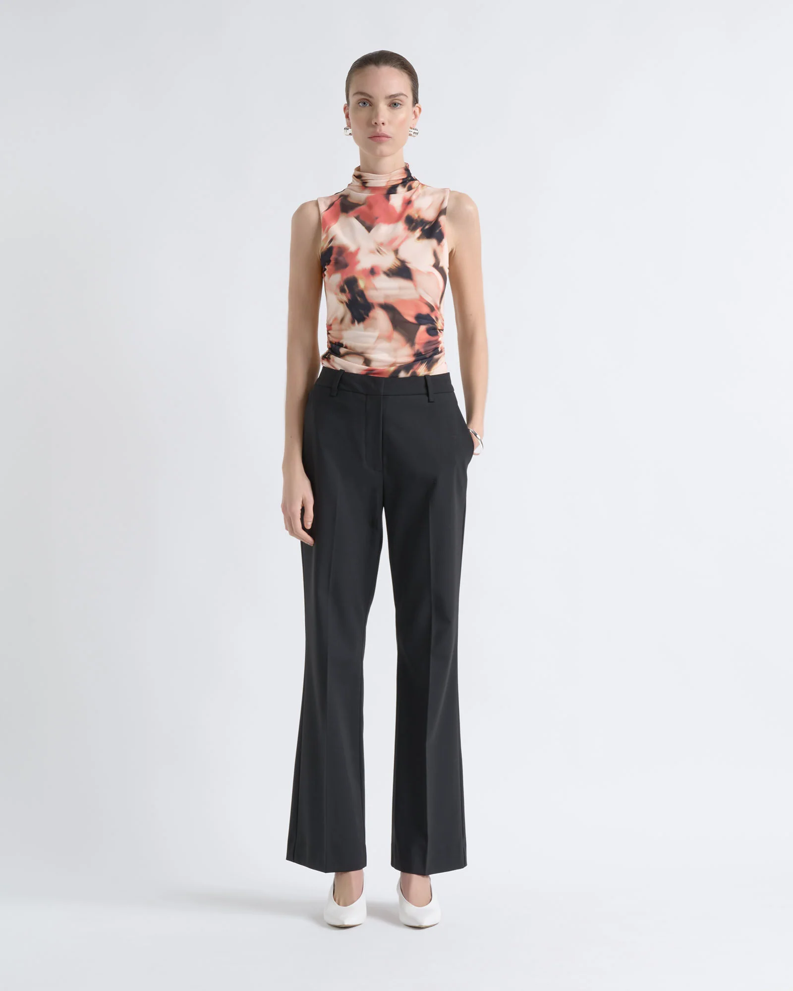 Romantic Floral Rouched Mesh Top
