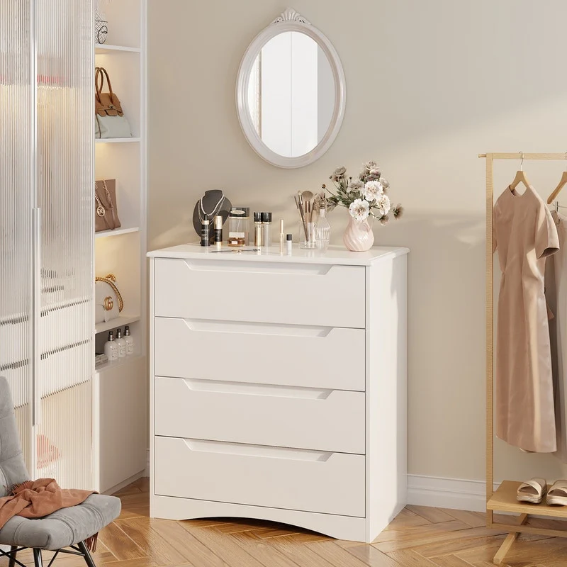 4 Drawer Dresser Chest of Drawers White for Bedroom, Modern Vertical Storage Dressing Table