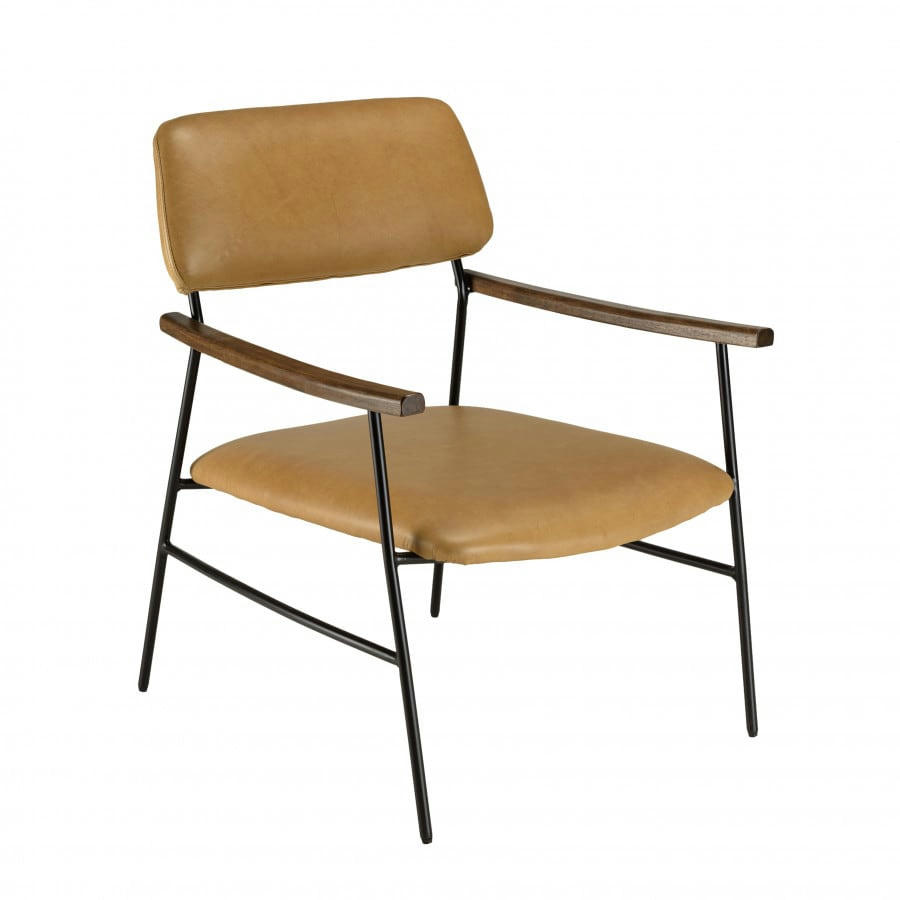 GASTON - Fauteuil vintage cuir structure métallique noire