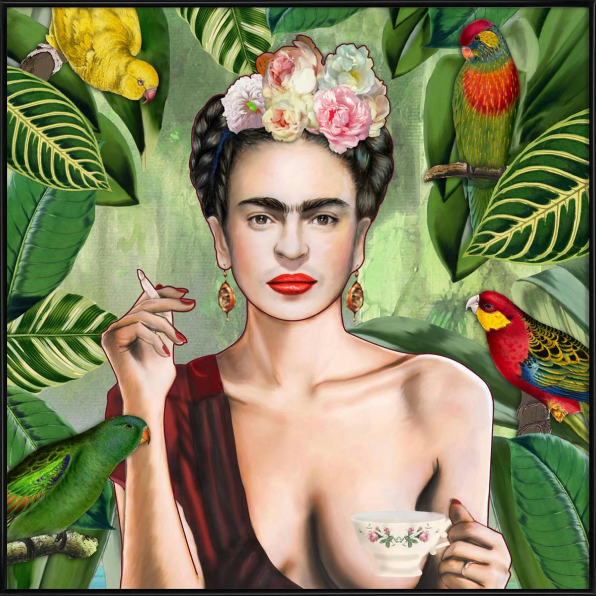 FRIDA CON AMIGOS - Affiche dans cadre standard (noir) rouge & vert 30x30