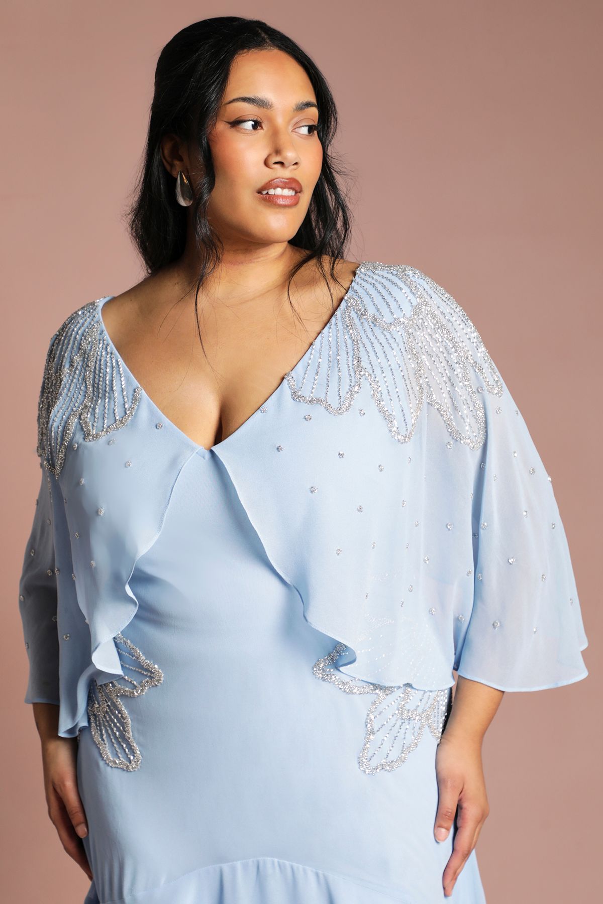 Coast Plus Embellished Midi Dress With Cape Sleeves