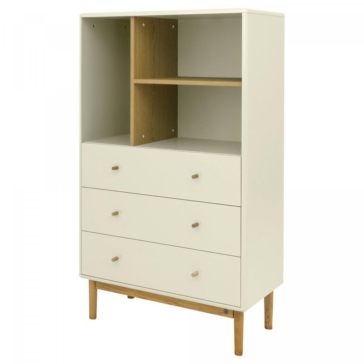 MARCEAU - Buffet haut en bois avec étagères et tiroirs beige