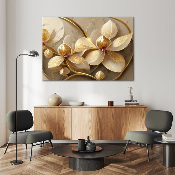 Feeby Obraz, Kwiaty glamour złoty 60x40