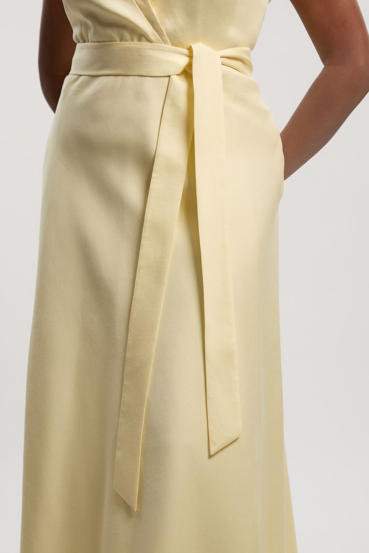 KarenMillen Plus Size Tailored Linen Wrap Tie Waisted Maxi Dress
