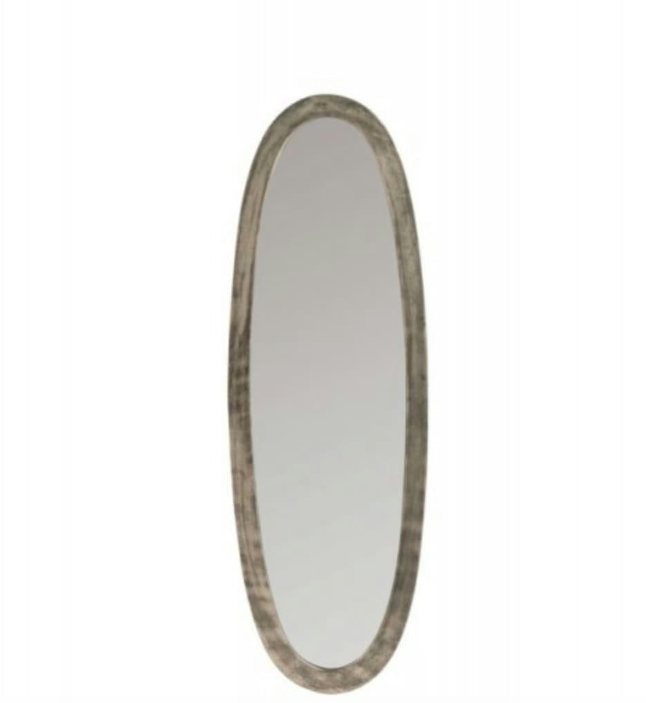 ANTIQUE - Miroir ovale aluminium/verre antique gris H99cm