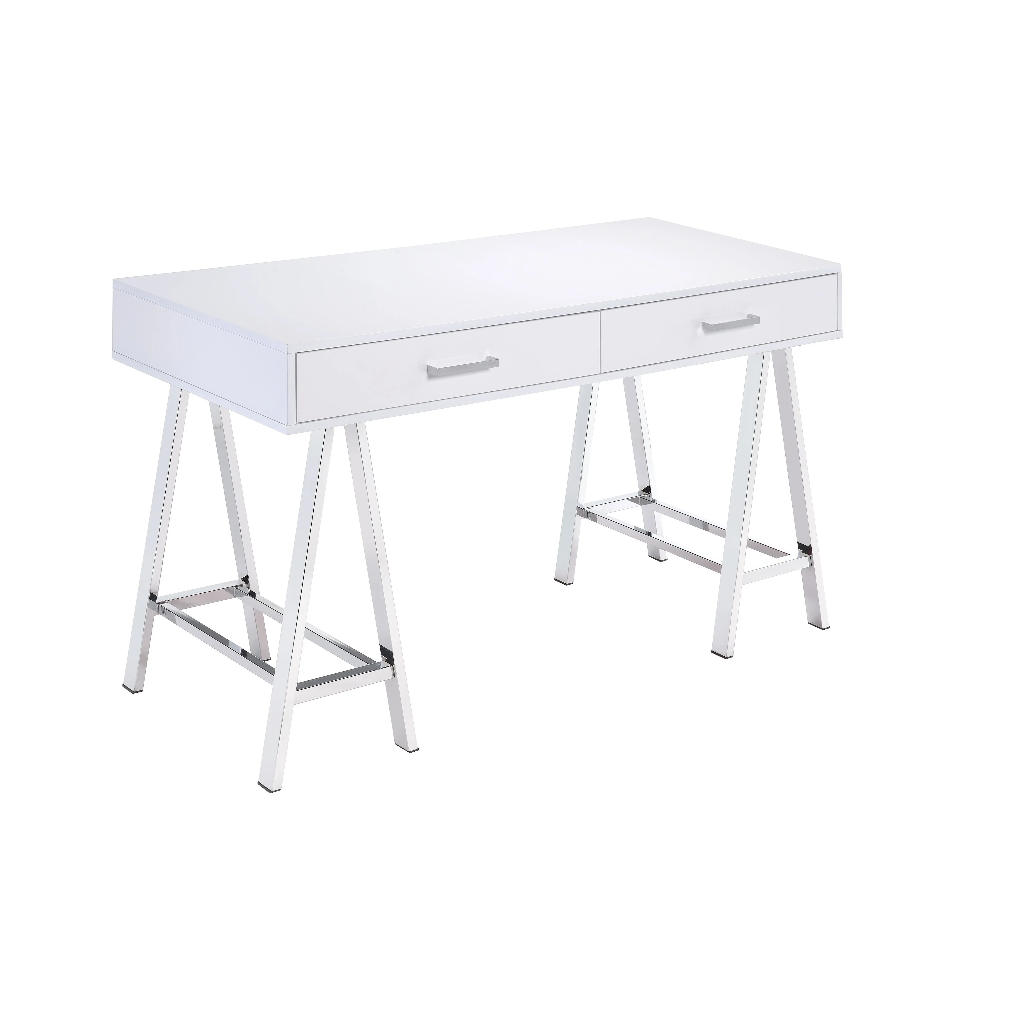 Coleen White High Gloss & Chrome Finish Writing Desk W/USB