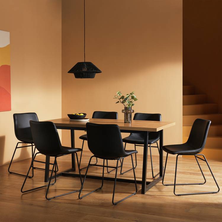 Habitat Nomad Brown Dining Table & 6 Black Chairs