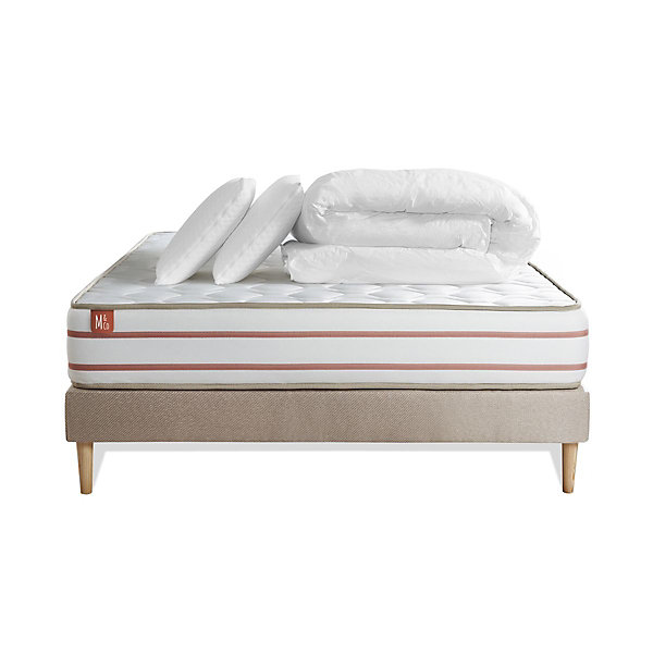 Pack sommier kit matelasMémoire de forme avec couette et oreillers