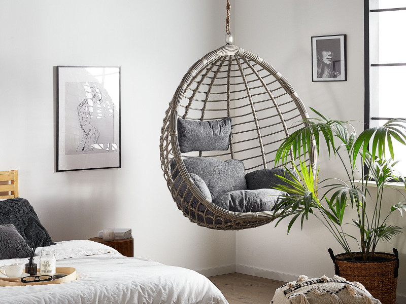 Fotel wiszący bujany jajo rattan szary