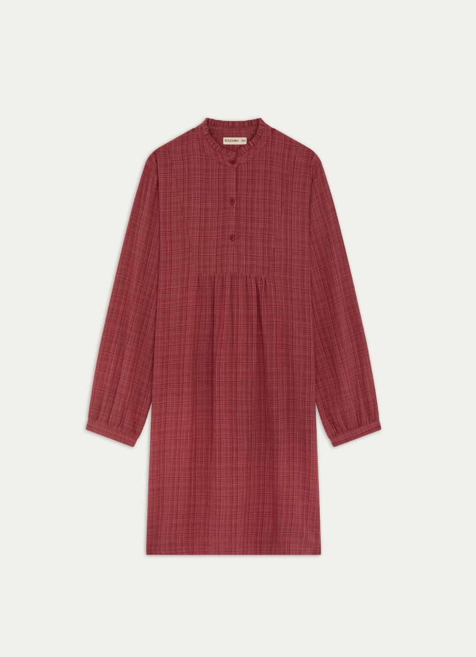 CHEMISE DE NUIT à MANCHES LONGUES IMPRIMÉ CARREAUX ROSE FONCÉ