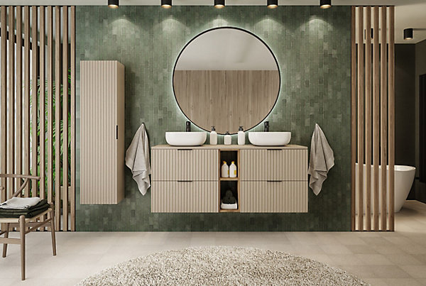 Meuble colonne suspendu de salle de bain FLOW cachemire 35 x 136 cm