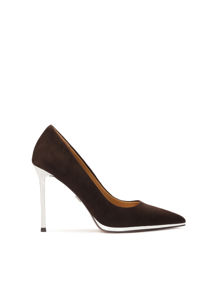 Brown pumps with silver heel