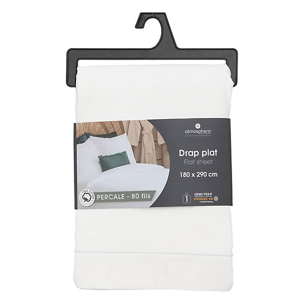 Drap plat - percale - blanc - 180x290 cm - Atmosphera