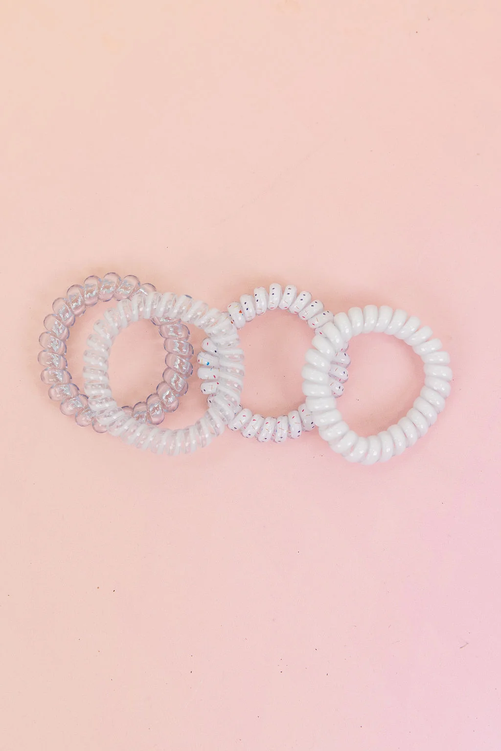 White & Clear Coil Hair Ties – 4 Pack