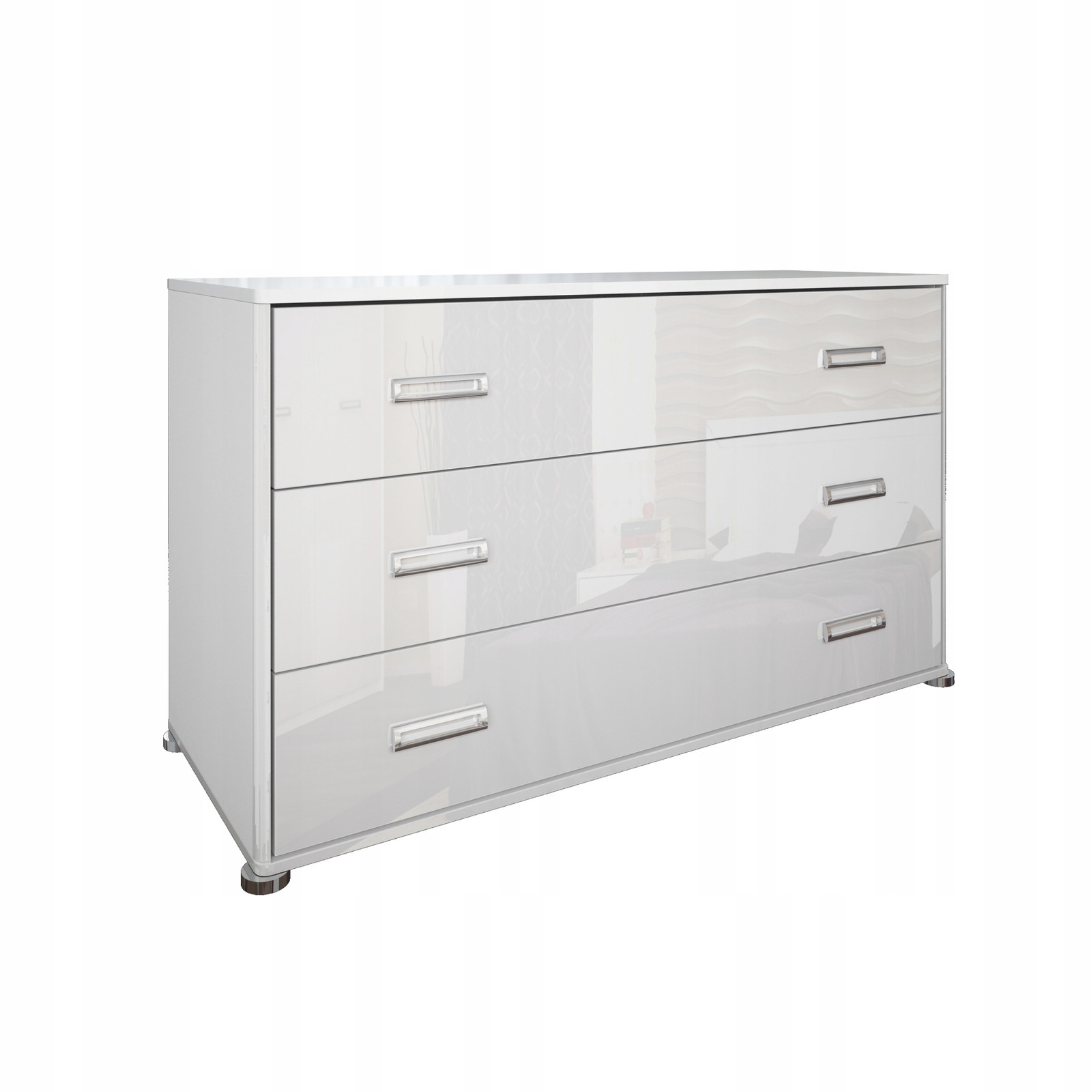 KOMODA Z 3 SZUFLADAMI Bella biały połysk płyta laminowana