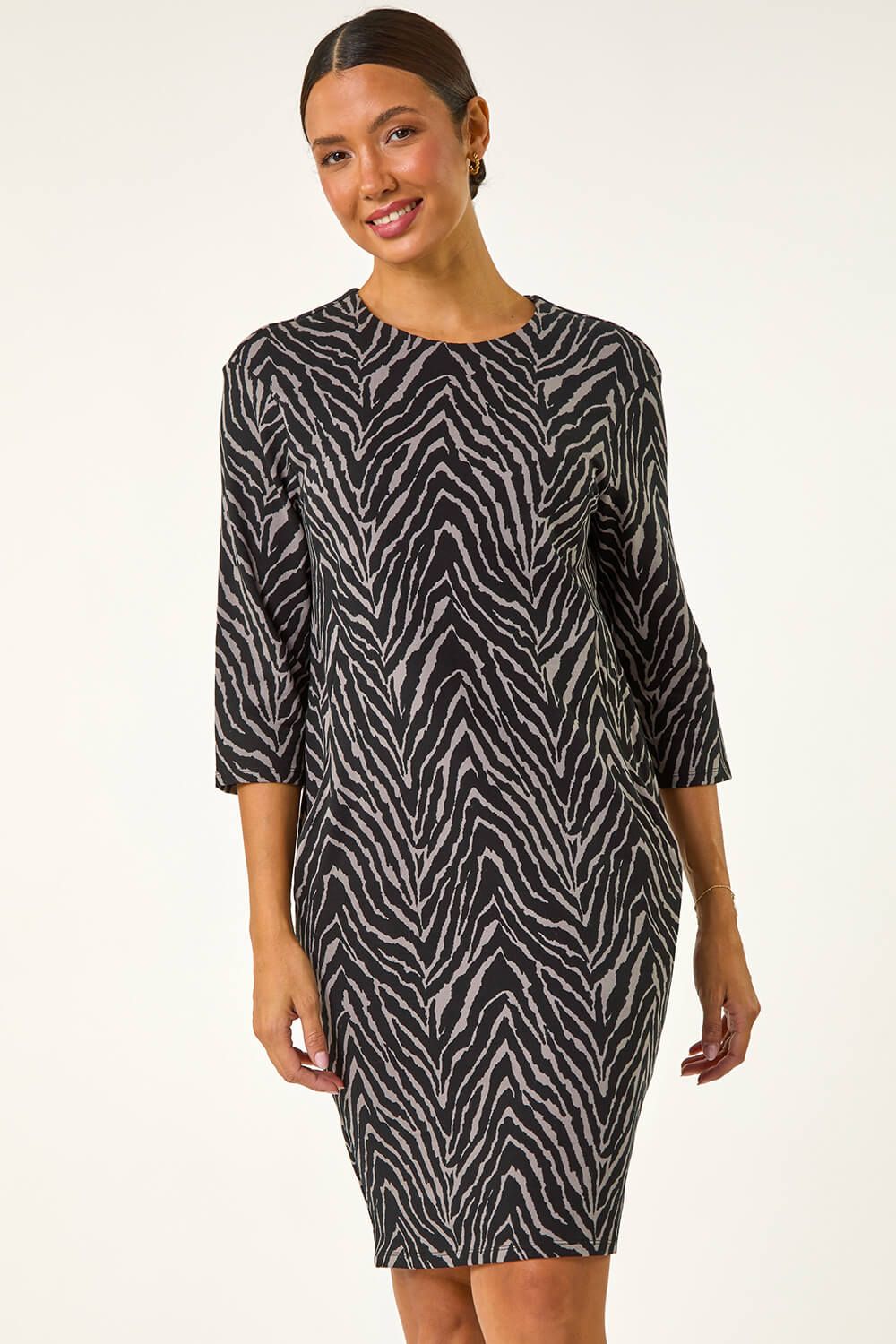 Roman Animal Print Pocket Shift Stretch Dress