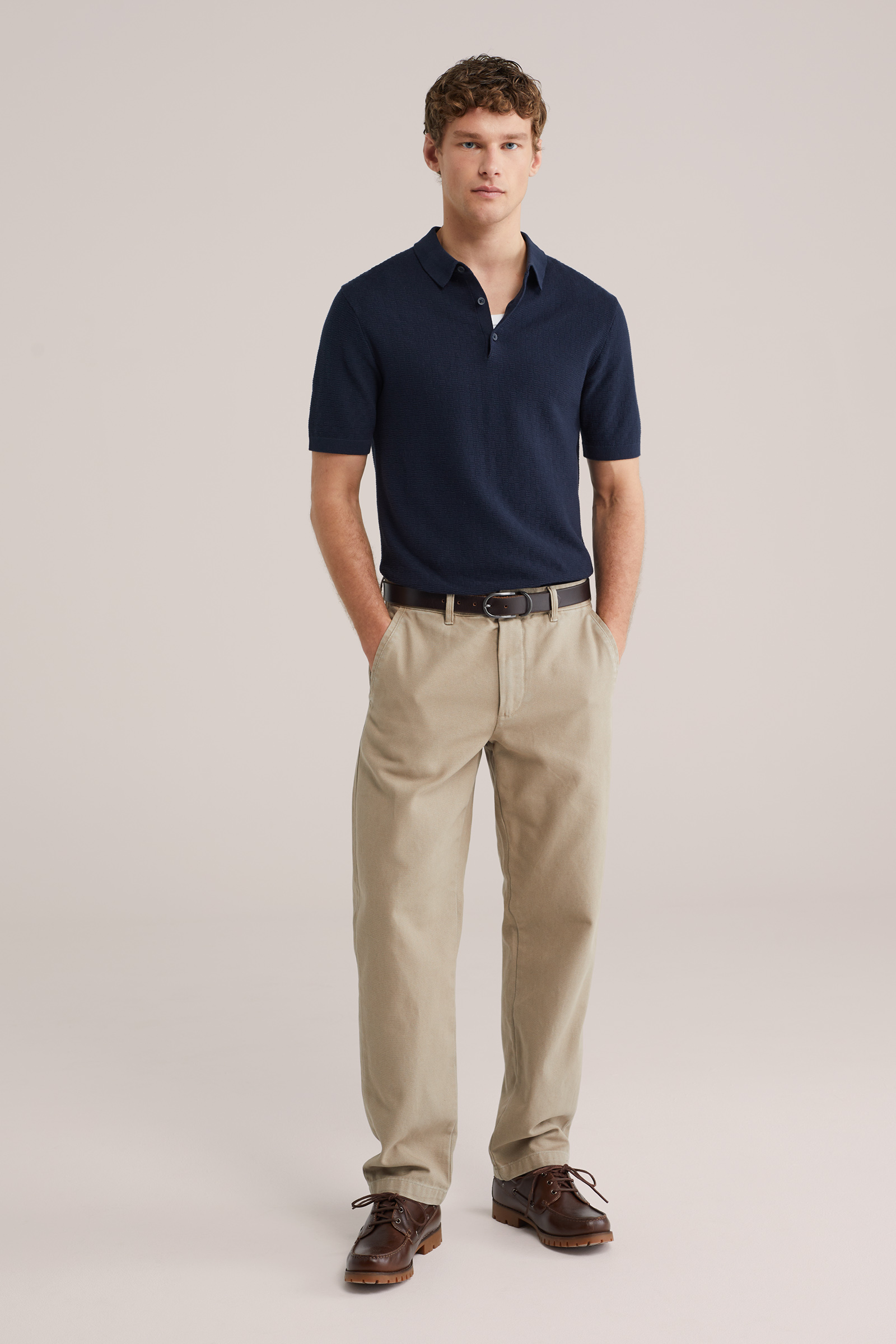 Heren regular fit gebreide polo met structuur